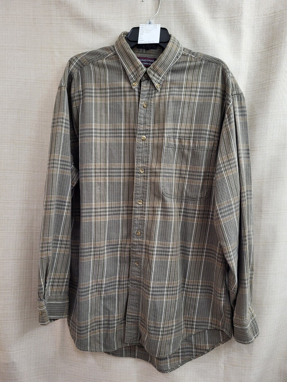 Roundtree &Yorke Men's Flannel Shirt Button Down Long Sleeve Brown Plaid Size Lg